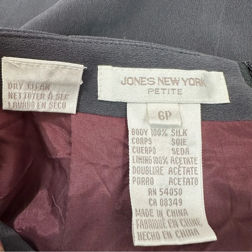 JONES NEW YORK Silk Maxi Skirt 6 Petite Lined Gray Back Zip Back Vent